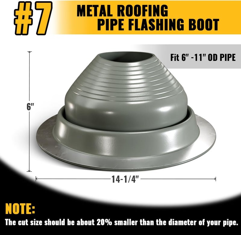 VIVIDA #7 Silicone Metal Roof Pipe Flashing Boot, High Temp Flexible Roof Jack Vent Boot for Pipe OD 6" to 11", Screws & Hex Socket Included, Gray, 1 Pack - Image 4